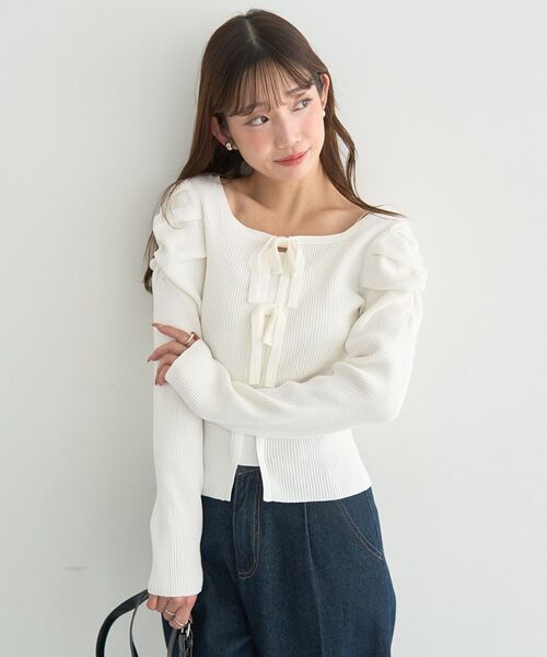 earth music&ecology(アースミュージックアンドエコロジー)の「レイヤード風ギャザーショルダーリブニット(ニット/セーター・レディース・アイボリー/ブラック/ブラウン・FREE)」の20枚目の写真