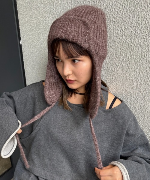 CIAOPANIC TYPY（チャオパニックティピー）の「耳付きあったかニット帽（ニットキャップ/ビーニー・レディース・グレー/オフホワイト/ブラック/ブラウン・ONE SIZE）」の4枚目の写真