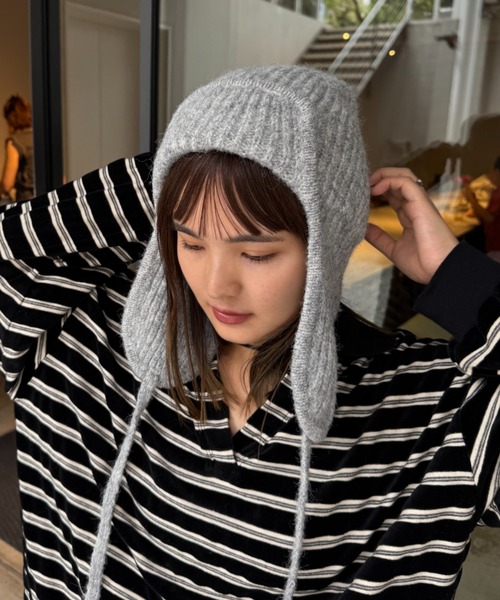 セール】耳付きあったかニット帽（ニットキャップ/ビーニー