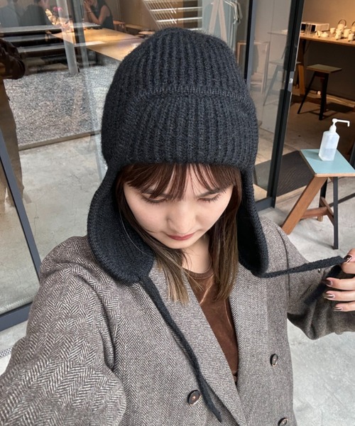 セール】耳付きあったかニット帽（ニットキャップ/ビーニー