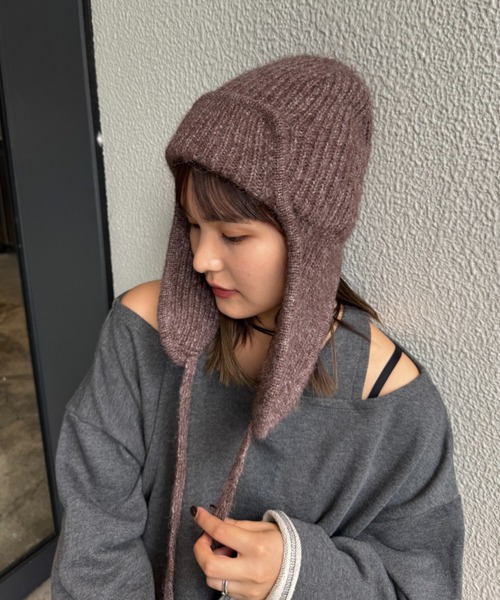 CIAOPANIC TYPY（チャオパニックティピー）の「耳付きあったかニット帽（ニットキャップ/ビーニー・レディース・グレー/オフホワイト/ブラック/ブラウン・ONE SIZE）」の5枚目の写真