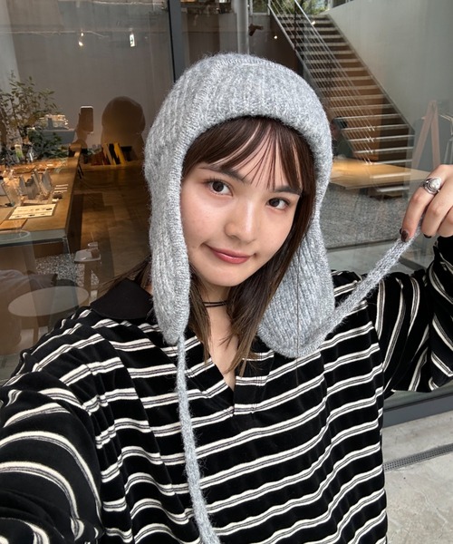 CIAOPANIC TYPY（チャオパニックティピー）の「耳付きあったかニット帽（ニットキャップ/ビーニー・レディース・グレー/オフホワイト/ブラック/ブラウン・ONE SIZE）」の6枚目の写真