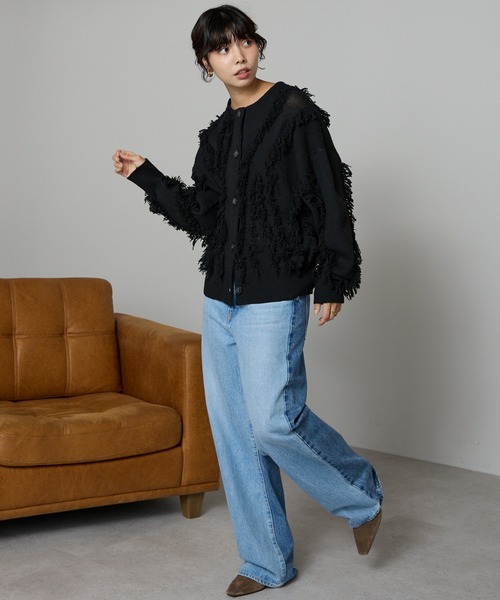 SOTT(ソット)の「Fringe 2way Cardigan / フリンジ2WAYカーディガン(カーディガン/ボレロ・レディース・アイボリー/ブラック・FREE)」の5枚目の写真