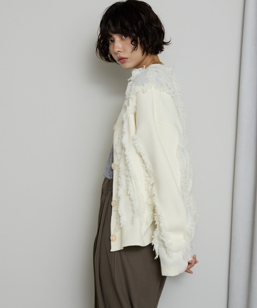 SOTT(ソット)の「Fringe 2way Cardigan / フリンジ2WAYカーディガン(カーディガン/ボレロ・レディース・アイボリー/ブラック・FREE)」の9枚目の写真