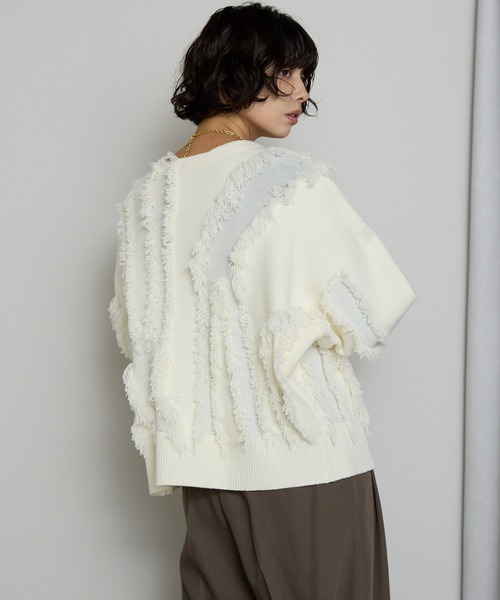SOTT(ソット)の「Fringe 2way Cardigan / フリンジ2WAYカーディガン(カーディガン/ボレロ・レディース・アイボリー/ブラック・FREE)」の10枚目の写真