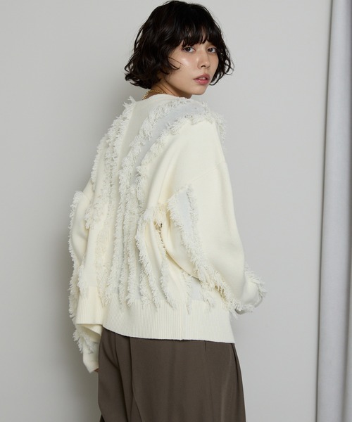 SOTT(ソット)の「Fringe 2way Cardigan / フリンジ2WAYカーディガン(カーディガン/ボレロ・レディース・アイボリー/ブラック・FREE)」の11枚目の写真