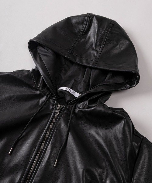 セール】【83】フェイクレザー ジップ フードブルゾン（ブルゾン