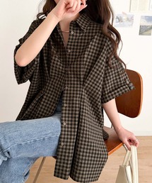 classicalelf（クラシカルエルフ）の「着るだけでメリハリ美人。涼やか素材が軽やかに着映える。サッカー素材ウエストタックBIG半袖シャツ(半袖)（シャツ/ブラウス）」