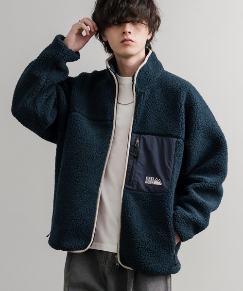 FIRST DOWN（ファーストダウン）の「FIRST DOWN ファーストダウン BOA FLEECE JKT ロゴ刺繍タンブリングボアフリースジャケット F942021（ブルゾン・メンズ・ネイビー/パープル/ベージュ/セージグリーン/グレー/ブラック・S/M/L/XL）」の6枚目の写真