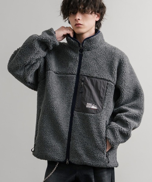 FIRST DOWN（ファーストダウン）の「FIRST DOWN ファーストダウン BOA FLEECE JKT ロゴ刺繍タンブリングボアフリースジャケット F942021（ブルゾン・メンズ・ネイビー/パープル/ベージュ/セージグリーン/グレー/ブラック・S/M/L/XL）」の3枚目の写真