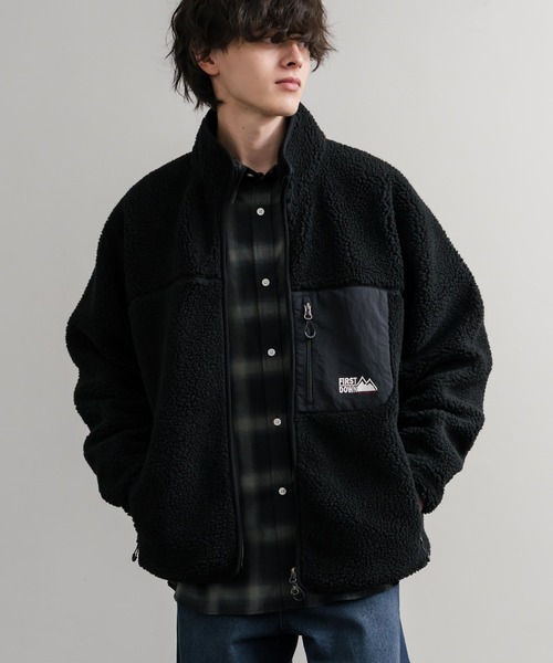 FIRST DOWN（ファーストダウン）の「FIRST DOWN ファーストダウン BOA FLEECE JKT ロゴ刺繍タンブリングボアフリースジャケット F942021（ブルゾン・メンズ・ネイビー/パープル/ベージュ/セージグリーン/グレー/ブラック・S/M/L/XL）」の2枚目の写真