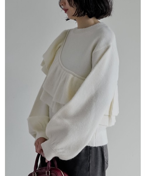 Re:EDIT（リエディ）の「[2025AW COLLECTION]アシメフリルニットプルオーバー（ニット/セーター・レディース・チャコールグレー/グレイッシュベージュ/アイボリー・MEDIUM）」の11枚目の写真