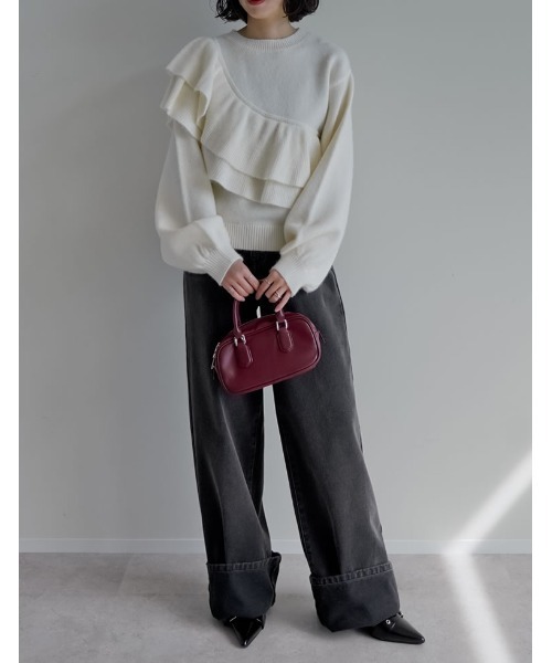 Re:EDIT（リエディ）の「[2025AW COLLECTION]アシメフリルニットプルオーバー（ニット/セーター・レディース・チャコールグレー/グレイッシュベージュ/アイボリー・MEDIUM）」の10枚目の写真