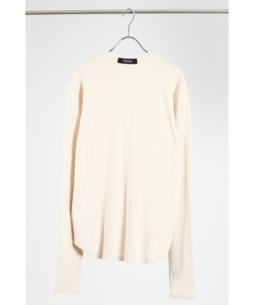 YENN(イエン)の「【 YENN / イエン 】HENRY NECK LONG TEE / ヘンリーネックロングスリーブTシャツ(Tシャツ/カットソー・レディース・チャコール/ベージュ・FREE)」の6枚目の写真