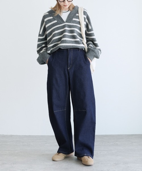 reca（レカ）の「ストレッチデニムカーブパンツ（デニムパンツ・レディース・ネイビー/ライトブルー/グレー・M/L/LL）」の16枚目の写真