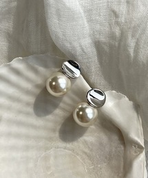 YU-KA:メタルプレートパールピアス metal frame Pearl pierce