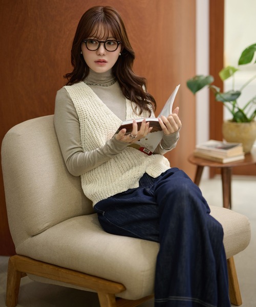 LAULEN(ローレン)の「cotton blend low gauge knit vest /コットンブレンドローゲージニットベスト(ベスト・レディース・ネイビー/グレー/アイボリー・FREE)」の1枚目の写真