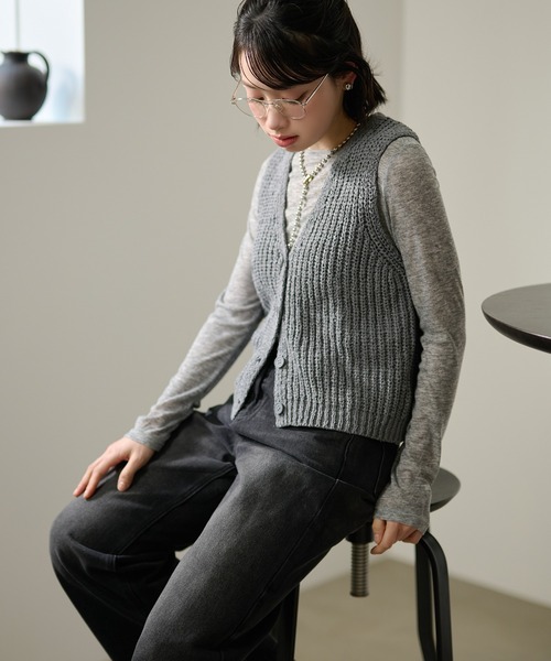 LAULEN(ローレン)の「cotton blend low gauge knit vest /コットンブレンドローゲージニットベスト(ベスト・レディース・ネイビー/グレー/アイボリー・FREE)」の15枚目の写真