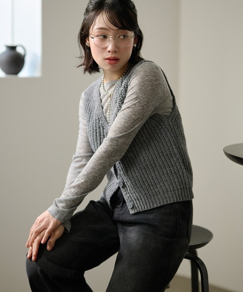 LAULEN(ローレン)の「cotton blend low gauge knit vest /コットンブレンドローゲージニットベスト(ベスト・レディース・ネイビー/グレー/アイボリー・FREE)」の17枚目の写真