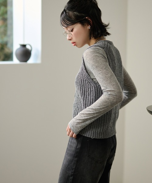 LAULEN(ローレン)の「cotton blend low gauge knit vest /コットンブレンドローゲージニットベスト(ベスト・レディース・ネイビー/グレー/アイボリー・FREE)」の19枚目の写真