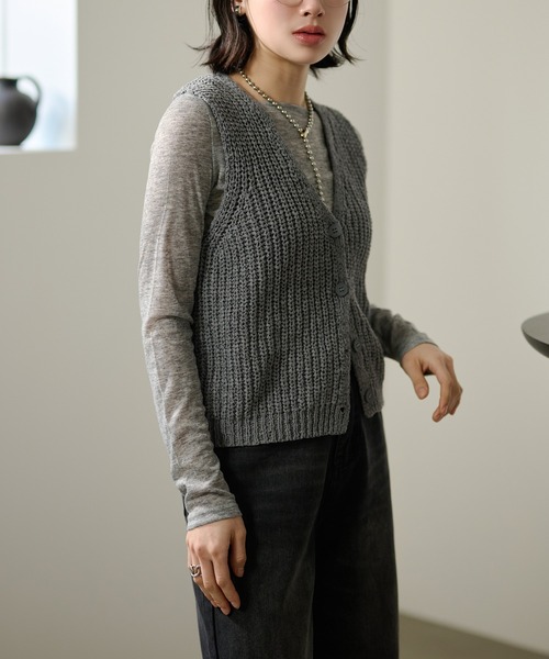 LAULEN(ローレン)の「cotton blend low gauge knit vest /コットンブレンドローゲージニットベスト(ベスト・レディース・ネイビー/グレー/アイボリー・FREE)」の8枚目の写真