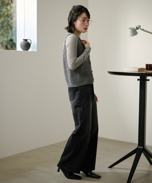 LAULEN(ローレン)の「cotton blend low gauge knit vest /コットンブレンドローゲージニットベスト(ベスト・レディース・ネイビー/グレー/アイボリー・FREE)」の4枚目の写真