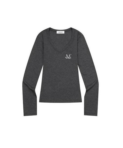 MUCENT(ムセント)の「フォンテサスリムフィットVネックリブTシャツ(5カラー)(Tシャツ/カットソー・レディース・ブラック/チャコールグレー/ホワイト/グレー/Beige・FREE)」の3枚目の写真