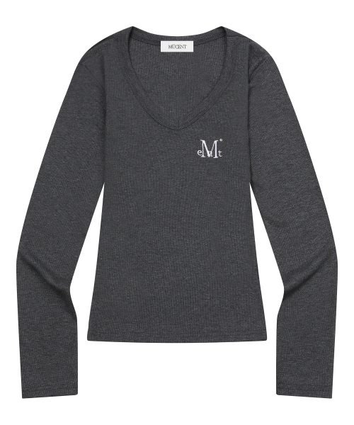 MUCENT(ムセント)の「フォンテサスリムフィットVネックリブTシャツ(5カラー)(Tシャツ/カットソー・レディース・ブラック/チャコールグレー/ホワイト/グレー/Beige・FREE)」の6枚目の写真