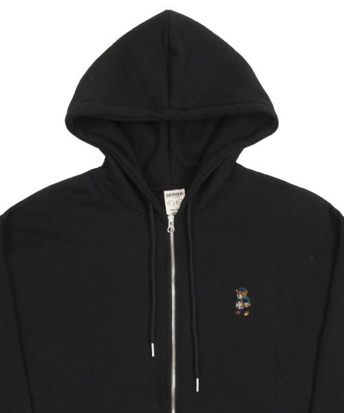 GRAVER（グレーバー）の「[UNISEX]デイジーブーケベア刺繍フードジップアップ_ブラック（パーカー・レディース・ブラック・LARGE/MEDIUM）」の4枚目の写真