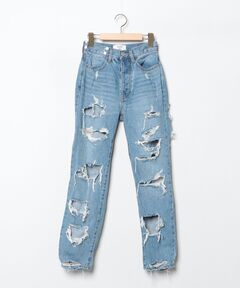 vetements 19aw 再構築 ステッカー デニムパンツ ブランド古着】ステッカー再構築リメイクデニムパンツ（デニムパンツ