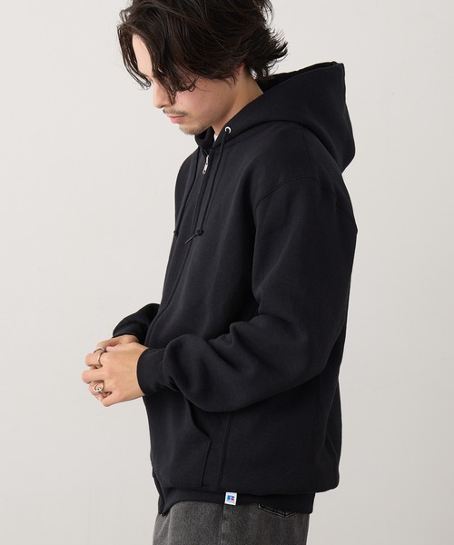 Russell Athletic（ラッセルアスレティック）の「【Russell Athletic】Dri-Power Full-Zip Hooded Sweatshirt フルジップパーカー ジップアップ 裏起毛 オーバーサイズ 697HBM UNTR（パーカー・メンズ・グレー/ブラック・XL/L/M）」の6枚目の写真