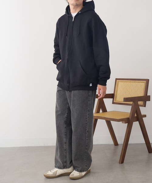 千　　Russell ブラック XL フルジップアップパーカー スウェット 古着 90年代 ラッセル Russell スウェットフルジップパーカー USA製