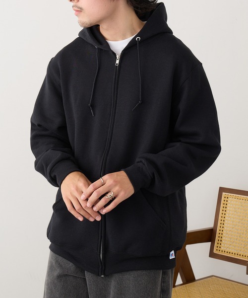 Russell Athletic（ラッセルアスレティック）の「【Russell Athletic】Dri-Power Full-Zip Hooded Sweatshirt フルジップパーカー ジップアップ 裏起毛 オーバーサイズ 697HBM UNTR（パーカー・メンズ・グレー/ブラック・XL/L/M）」の3枚目の写真