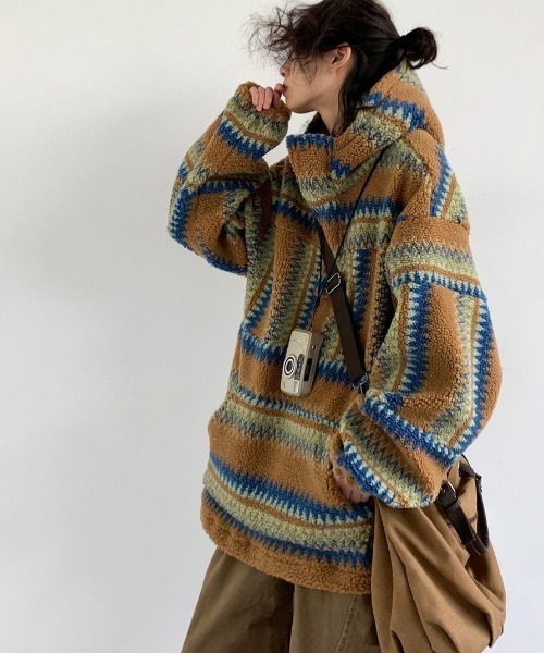 セール】ネイティブ柄ボアプルオーバー（パーカー）｜FreeZone（フリー