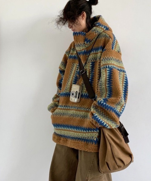 セール】ネイティブ柄ボアプルオーバー（パーカー）｜FreeZone（フリー