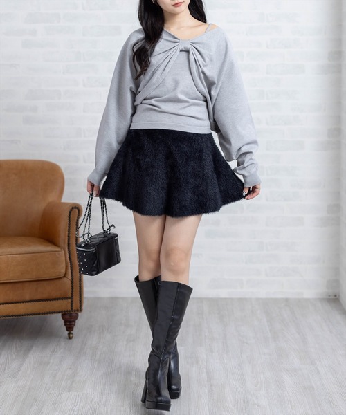 clear（クリア）の「フェザーフレアミニスカート[着回し力抜群 ガーリー フェミニン]≪新作≫（スカート・レディース・ブラック/アイボリー・F）」の3枚目の写真