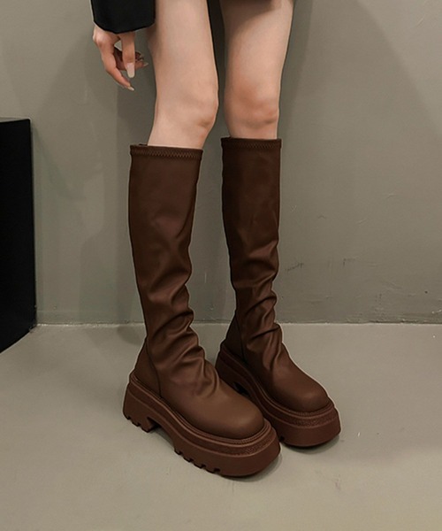shoes365(シューズスリーシックスファイヴ)の「厚底ロングブーツ(ブーツ・レディース・チョコ/ブラック・23.0cm/23.5cm/24.0cm/24.5cm/25.0cm)」の2枚目の写真