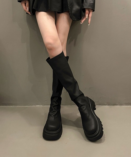 shoes365(シューズスリーシックスファイヴ)の「厚底ロングブーツ(ブーツ・レディース・チョコ/ブラック・23.0cm/23.5cm/24.0cm/24.5cm/25.0cm)」の3枚目の写真
