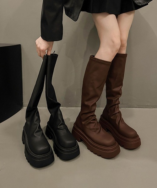 shoes365(シューズスリーシックスファイヴ)の「厚底ロングブーツ(ブーツ・レディース・チョコ/ブラック・23.0cm/23.5cm/24.0cm/24.5cm/25.0cm)」の14枚目の写真