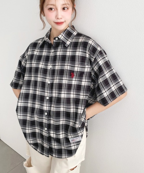 U.S. POLO ASSN.(ユーエスポロアッスン)の「moment+別注【U.S.POLO ASSN.】ワンポイント刺繍半袖チェックシャツ(シャツ/ブラウス・レディース・ネイビー/ブラック/ブラウン・L/M)」の17枚目の写真