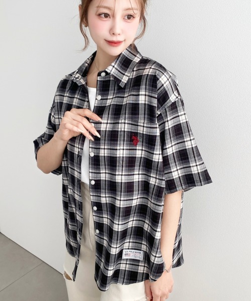U.S. POLO ASSN.(ユーエスポロアッスン)の「moment+別注【U.S.POLO ASSN.】ワンポイント刺繍半袖チェックシャツ(シャツ/ブラウス・レディース・ネイビー/ブラック/ブラウン・L/M)」の19枚目の写真