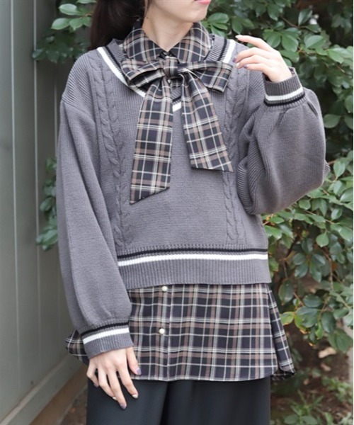 axes femme（アクシーズファム）の「ケーブルチルデンニットプルオーバー（ニット/セーター・レディース・キナリ/ダークブラウン/チャコール・FREE）」の3枚目の写真