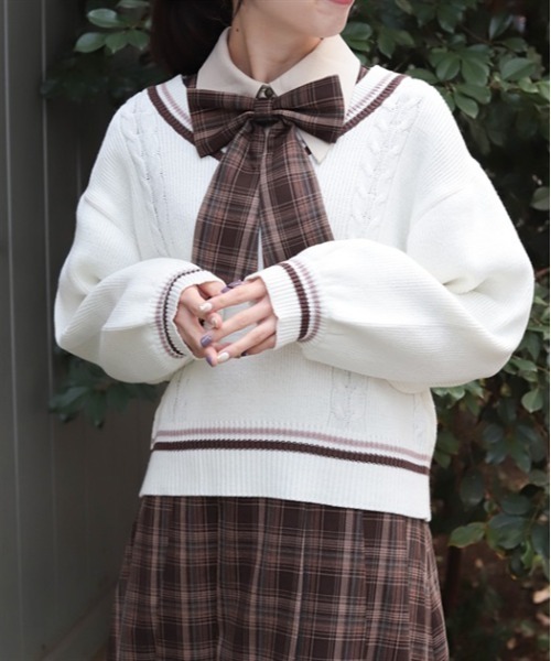 axes femme（アクシーズファム）の「ケーブルチルデンニットプルオーバー（ニット/セーター・レディース・キナリ/ダークブラウン/チャコール・FREE）」の2枚目の写真