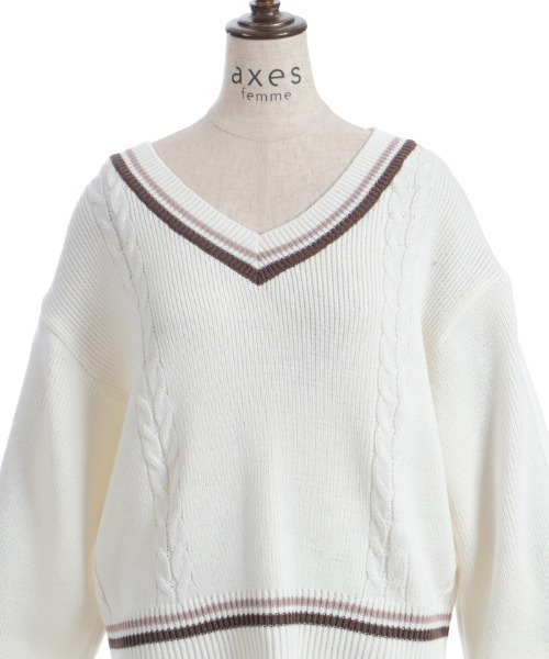 axes femme（アクシーズファム）の「ケーブルチルデンニットプルオーバー（ニット/セーター・レディース・キナリ/ダークブラウン/チャコール・FREE）」の7枚目の写真