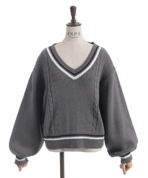 axes femme（アクシーズファム）の「ケーブルチルデンニットプルオーバー（ニット/セーター・レディース・キナリ/ダークブラウン/チャコール・FREE）」の12枚目の写真