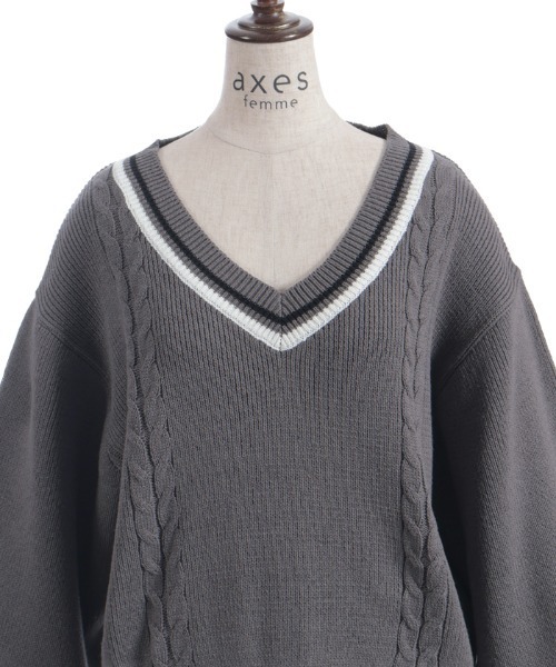 axes femme（アクシーズファム）の「ケーブルチルデンニットプルオーバー（ニット/セーター・レディース・キナリ/ダークブラウン/チャコール・FREE）」の15枚目の写真