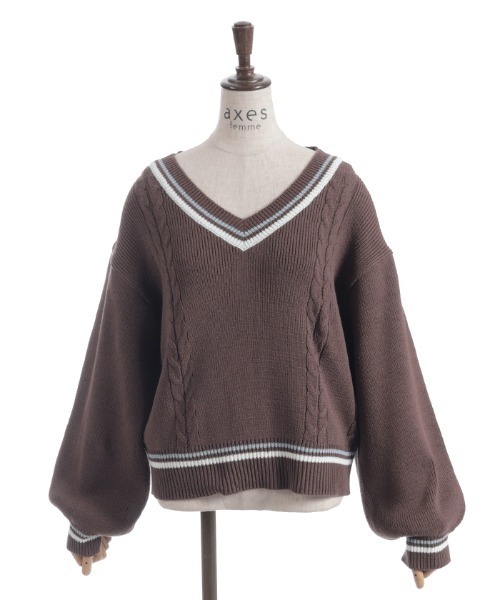 axes femme（アクシーズファム）の「ケーブルチルデンニットプルオーバー（ニット/セーター・レディース・キナリ/ダークブラウン/チャコール・FREE）」の21枚目の写真