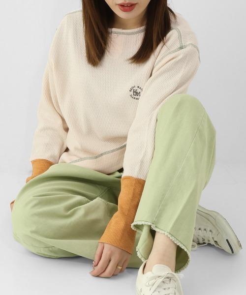 KRIFF MAYER Lady's Collection(クリフメイヤーレディースコレクション)の「ハニカムワッフル袖切替ロンT(Tシャツ/カットソー・レディース・ネイビー/チャコール/グレー/ナチュラル・LARGE/MEDIUM)」の3枚目の写真