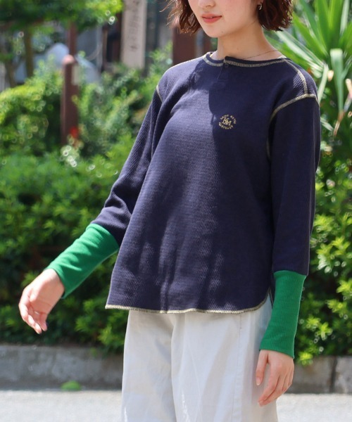 KRIFF MAYER Lady's Collection(クリフメイヤーレディースコレクション)の「ハニカムワッフル袖切替ロンT(Tシャツ/カットソー・レディース・ネイビー/チャコール/グレー/ナチュラル・LARGE/MEDIUM)」の4枚目の写真