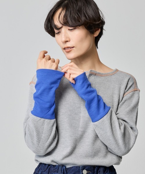 KRIFF MAYER Lady's Collection(クリフメイヤーレディースコレクション)の「ハニカムワッフル袖切替ロンT(Tシャツ/カットソー・レディース・ネイビー/チャコール/グレー/ナチュラル・LARGE/MEDIUM)」の18枚目の写真